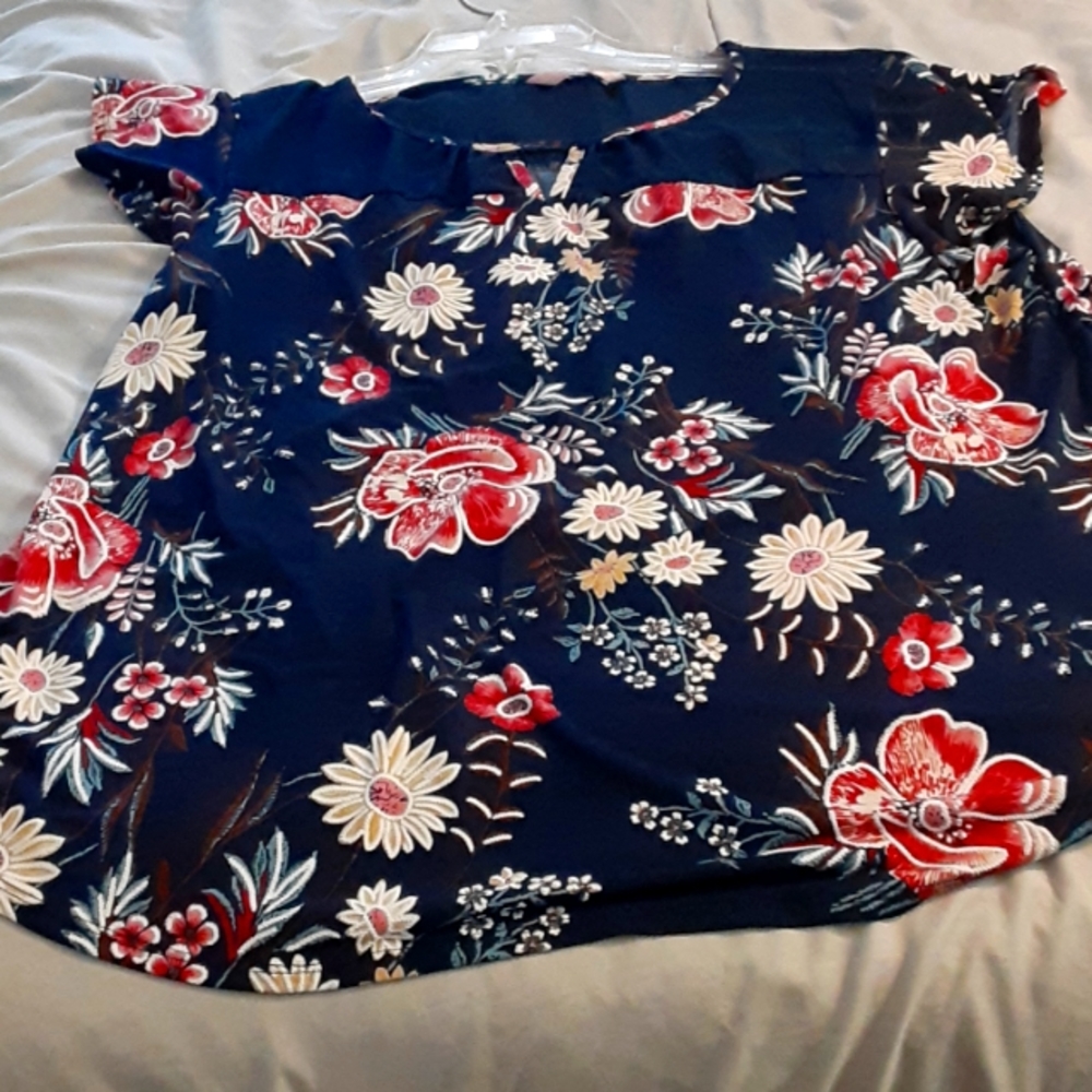 SJS blouse with floral embroidery, mesh chest and top back